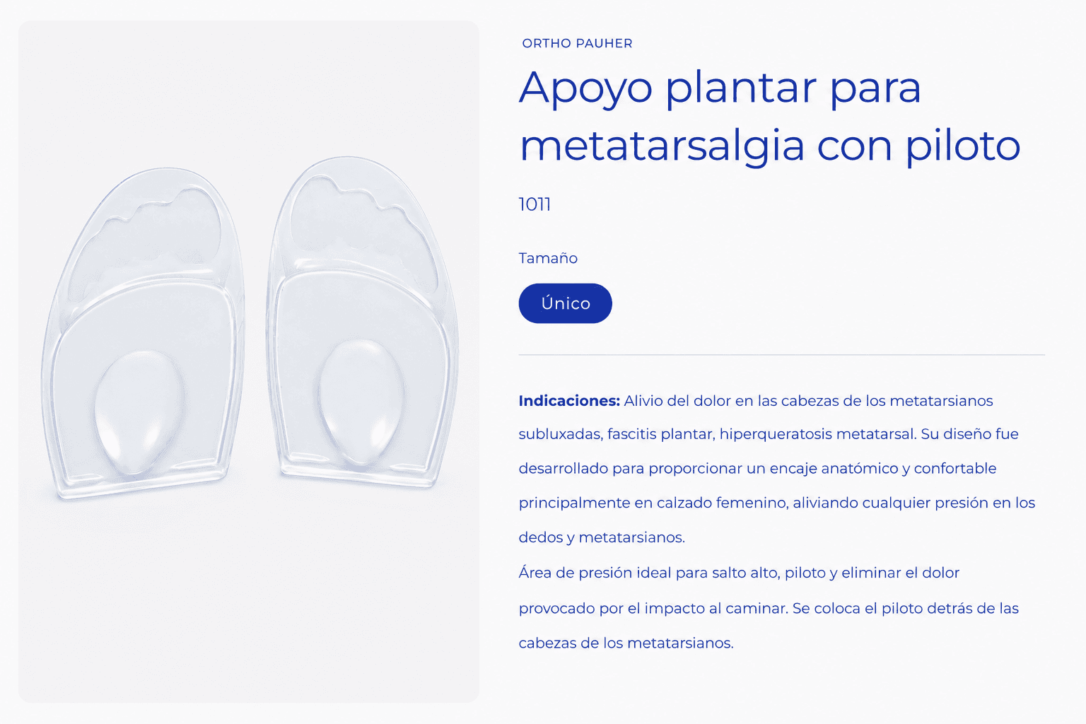 Apoyo plantar para metatarsalgia con piloto (Ref. 1011)