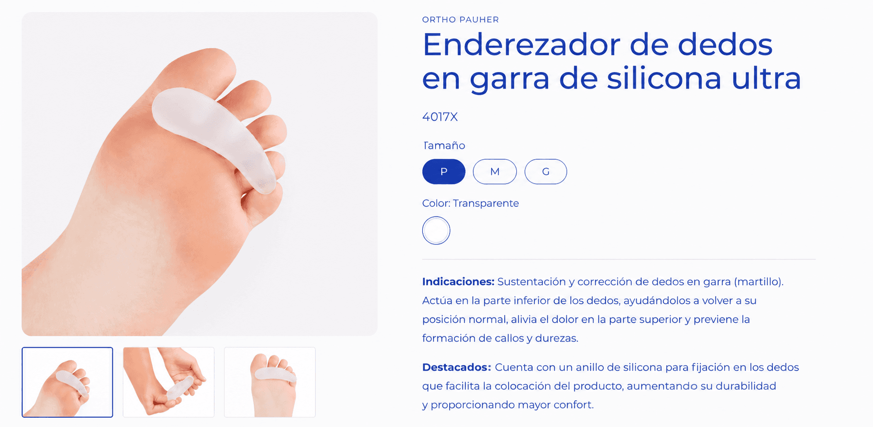 Enderezador de dedos en garra de silicona Ultra (Ref. 4017X)