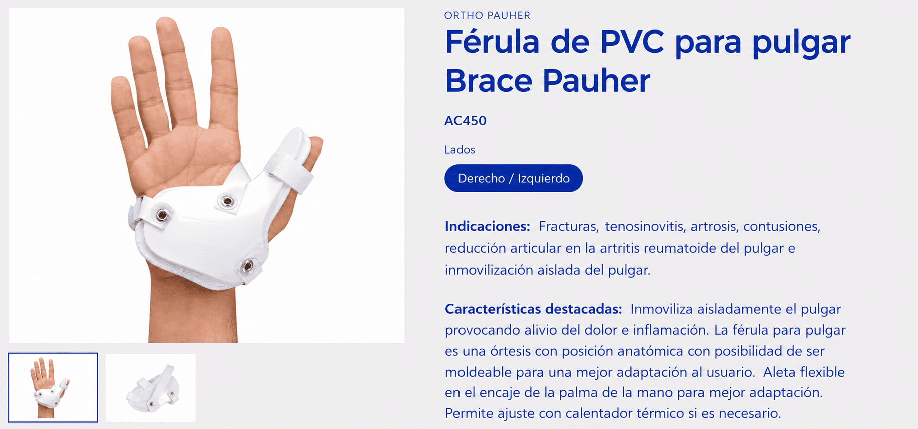 Férula de PVC para pulgar Brace Pauher (Ref. AC450)