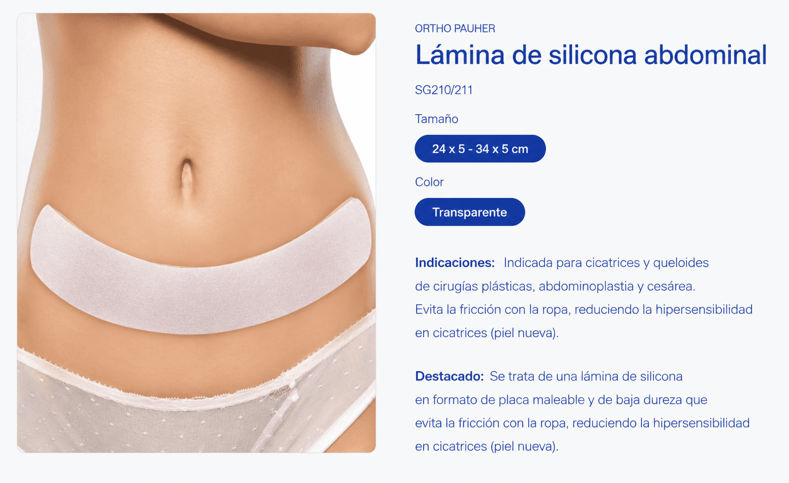 Lámina de silicona abdominal Ortho Pauher (Ref. SG210)