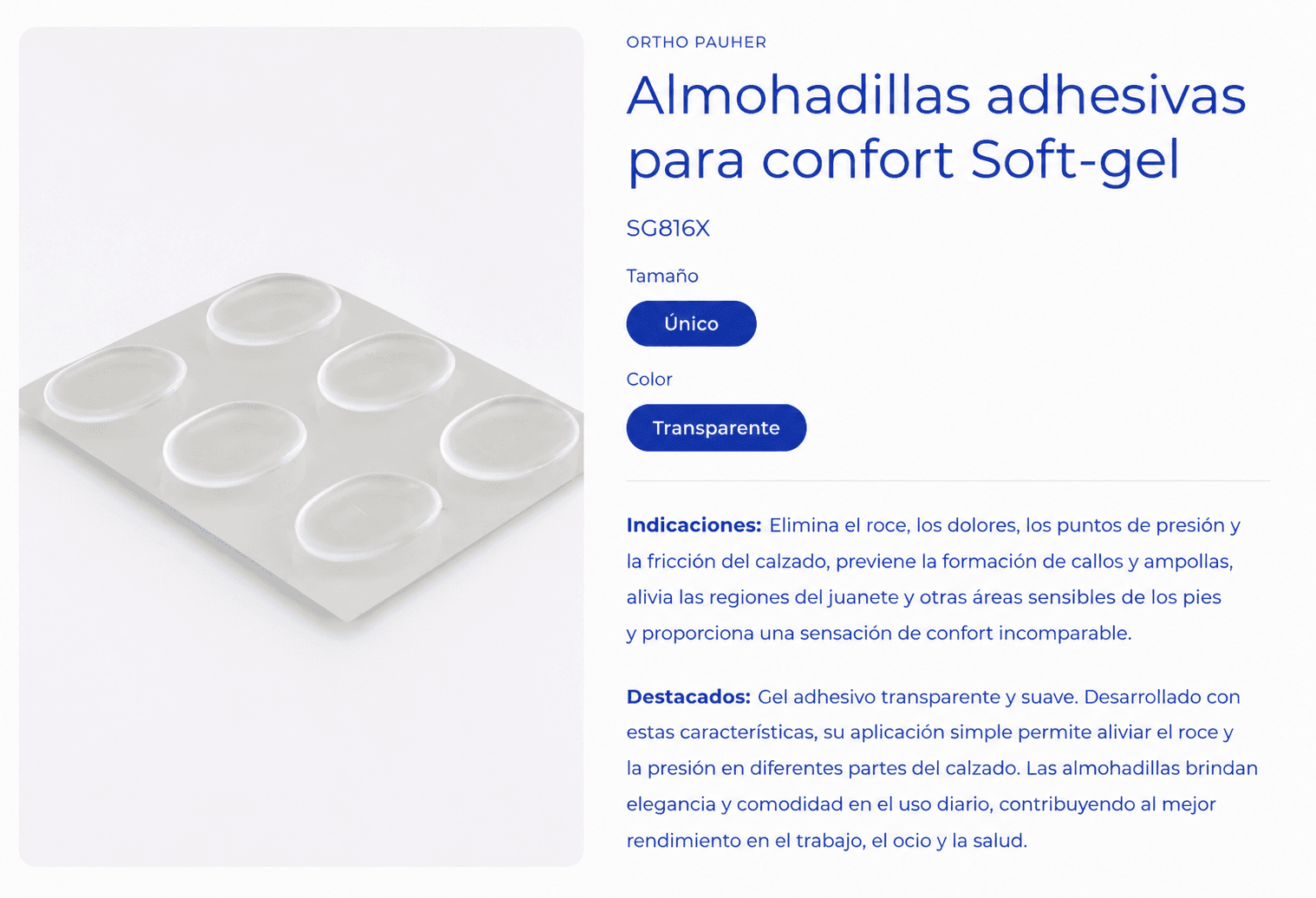 Almohadillas adhesivas para confort Soft-Gel Ortho Pauher (Ref. SG816X)