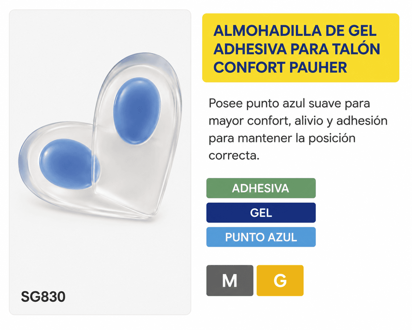Almohadilla de gel adhesiva para talón Confort Pauher (Ref. SG830)